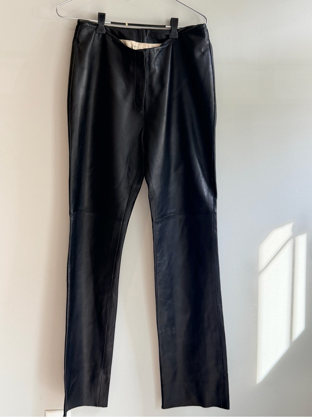 bebe Black Leather Pants with Tan Lining